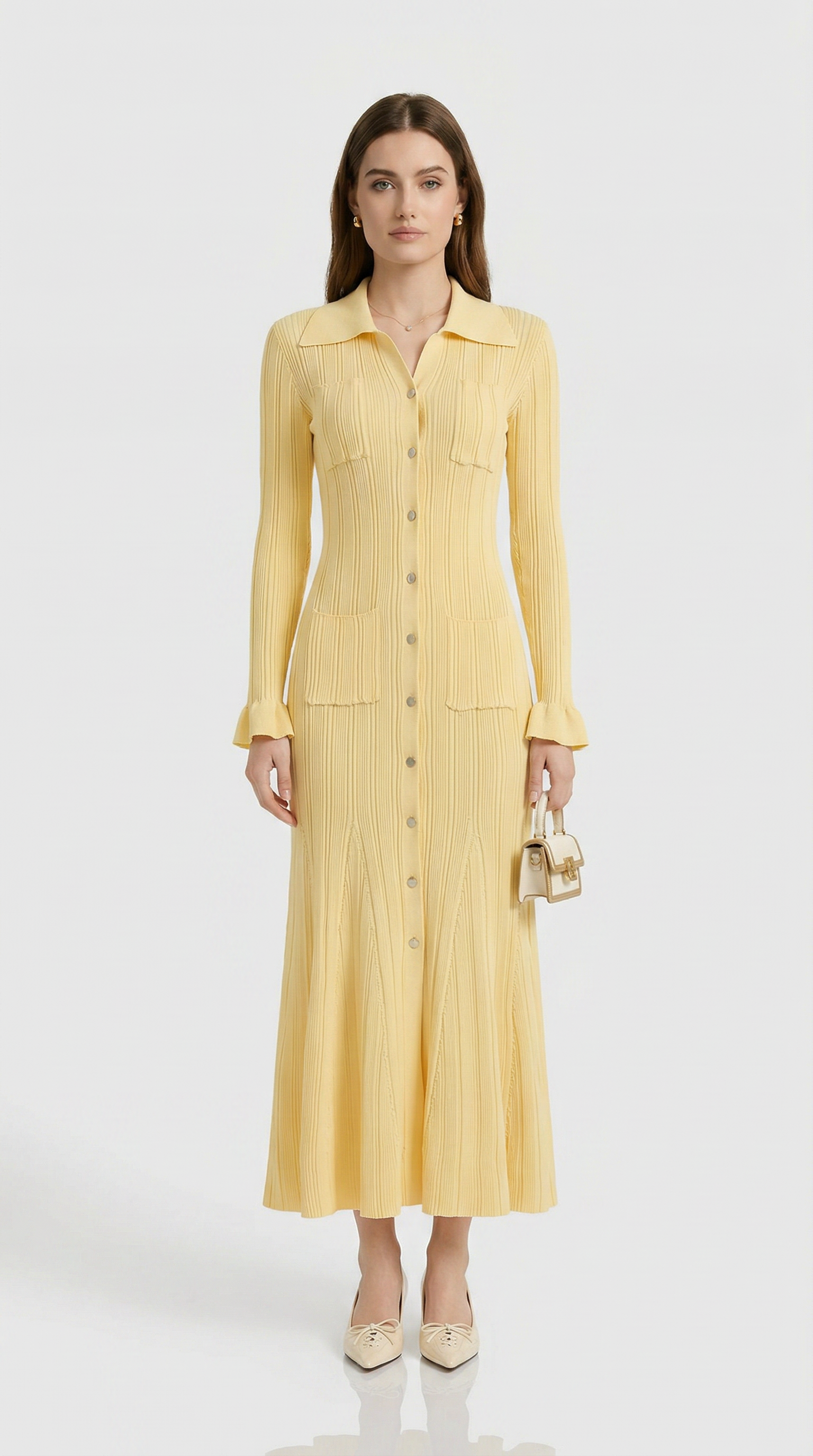 ribbed button down dress Lena Knit Button-Down Midi – Noelanii Primrose's Ruffled Corset Princess Machine wash cold Shirt dresses Size:UK 18-20