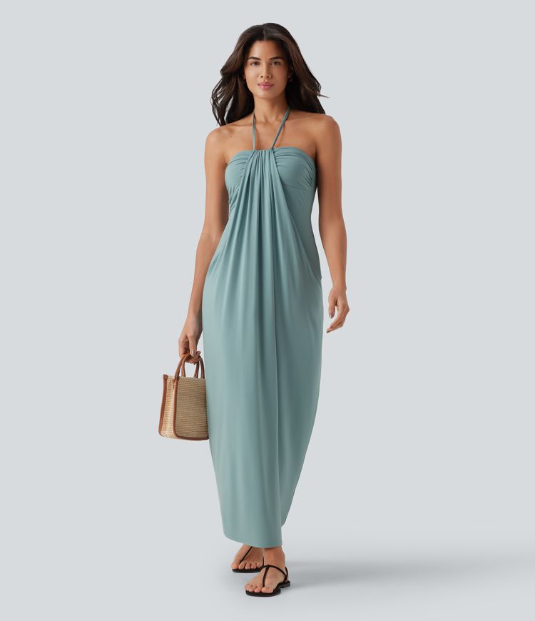 Mara Halter Tie Back Tummy Hiding Maxi Dress