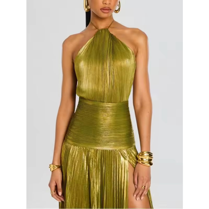 Aurelia Metallic Pleated Maxi