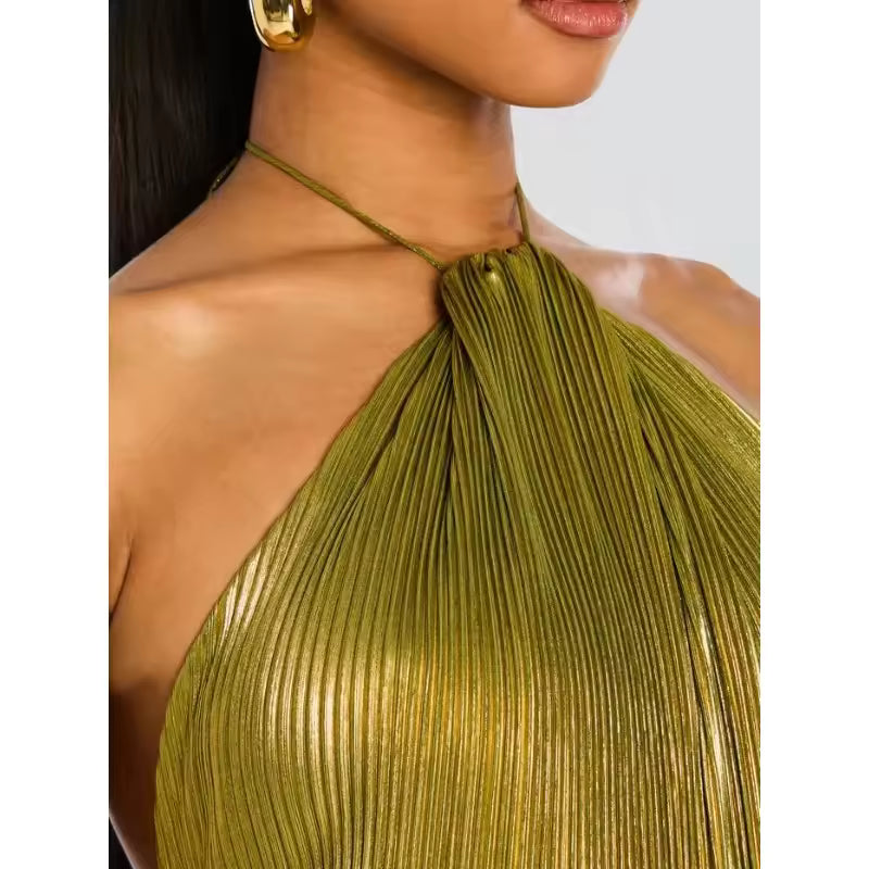 Aurelia Metallic Pleated Maxi