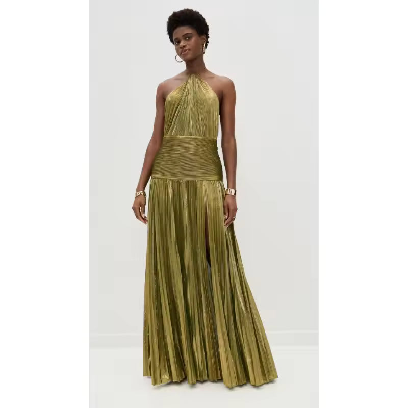 Aurelia Metallic Pleated Maxi