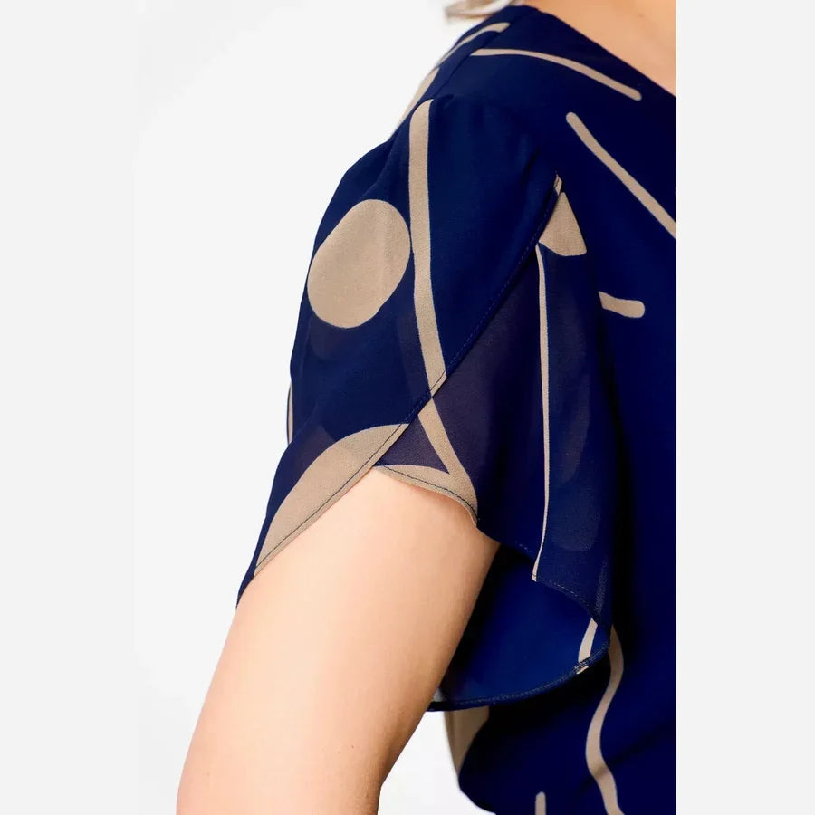 PETRA | NAVY POLKA DOT PRINT CHIFFON MIDI DRESS