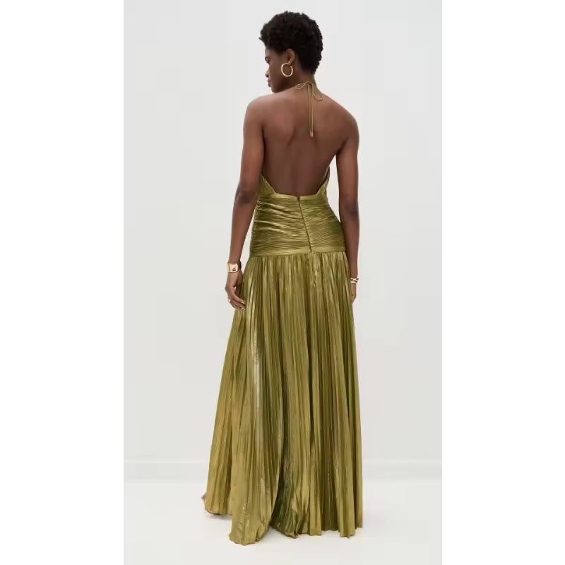 Aurelia Metallic Pleated Maxi