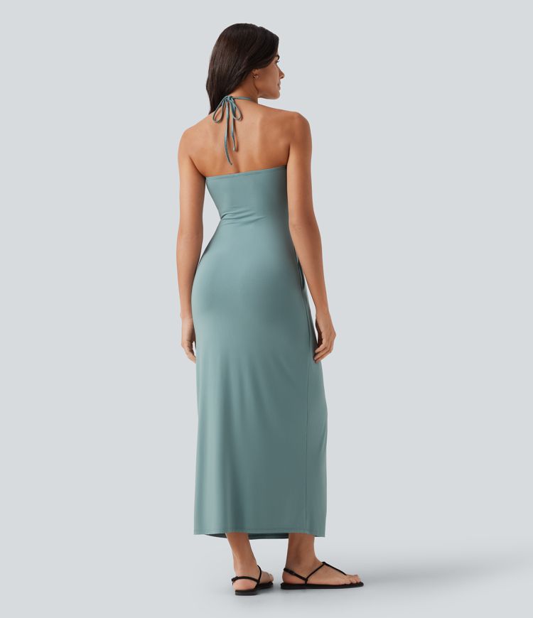 Mara Halter Tie Back Tummy Hiding Maxi Dress