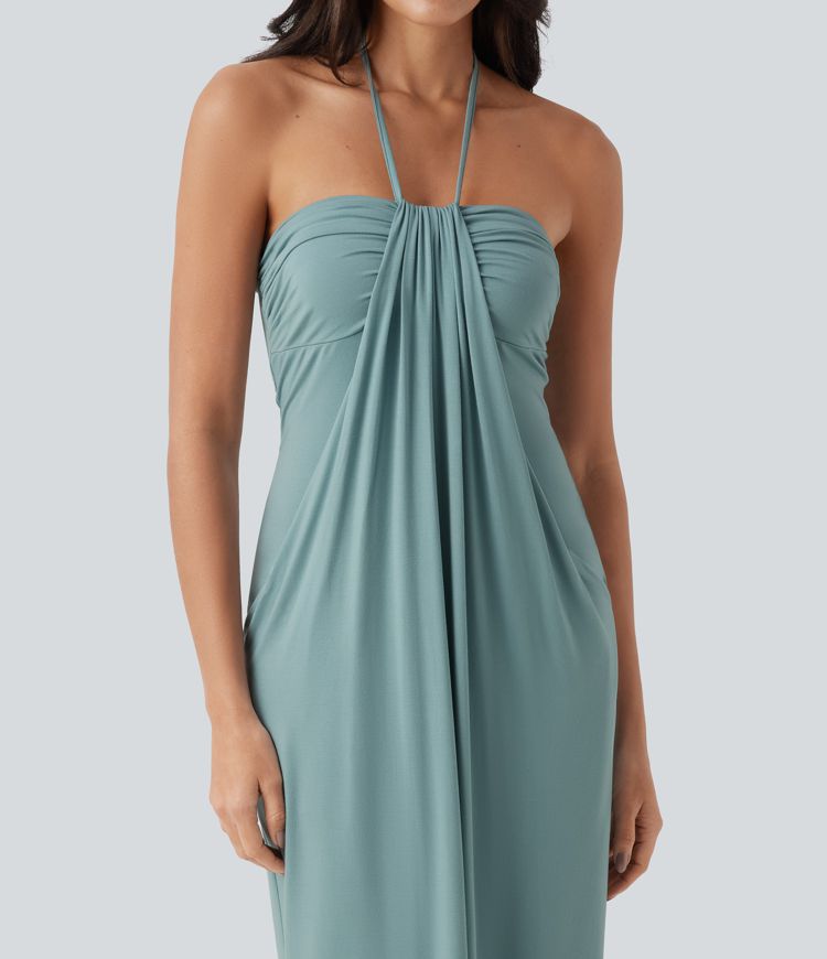 Mara Halter Tie Back Tummy Hiding Maxi Dress