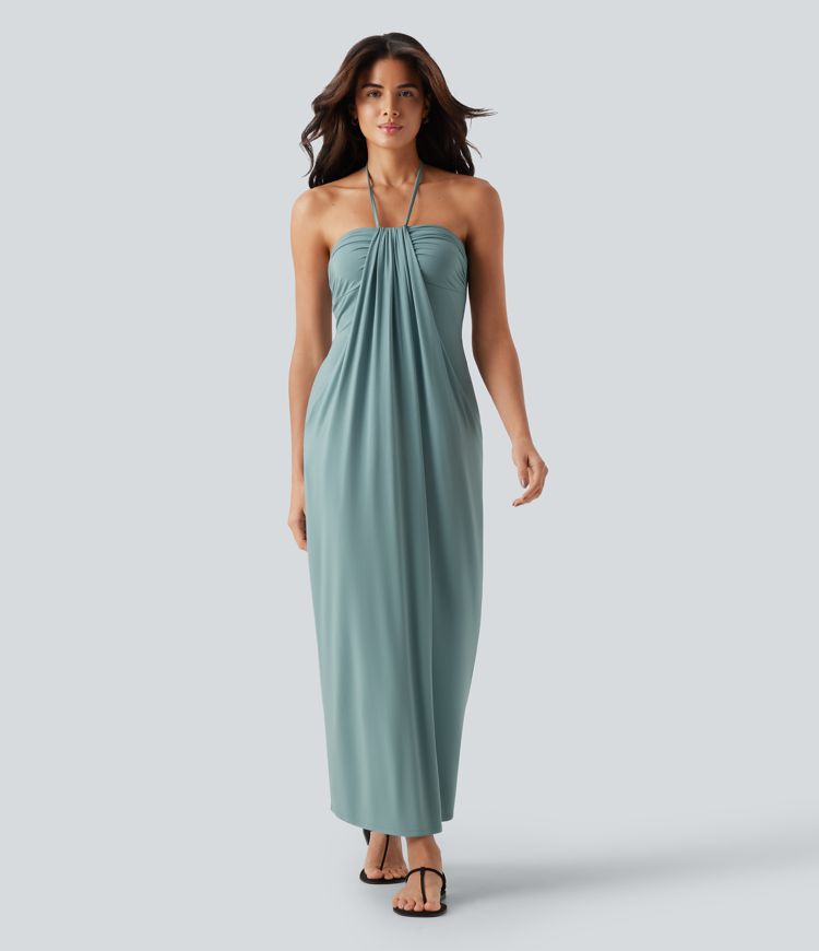 Mara Halter Tie Back Tummy Hiding Maxi Dress