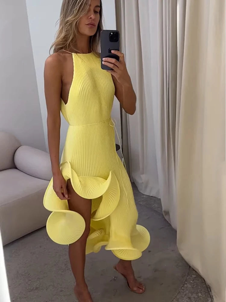 Beatrice High-Slit Ruffle Halter Dress