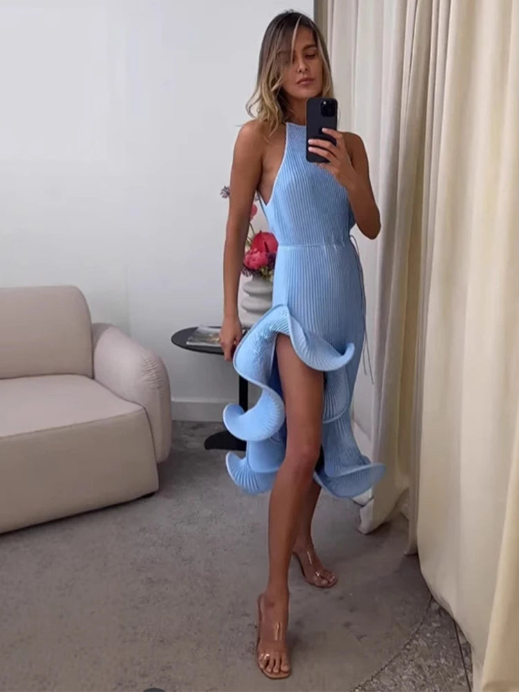 Beatrice High-Slit Ruffle Halter Dress
