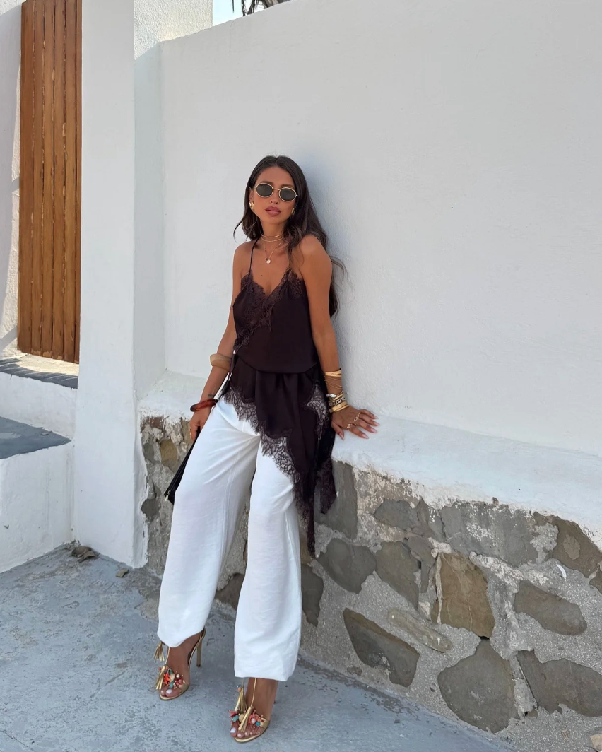 Noel Lace Trim Asymmetric Slip Dress