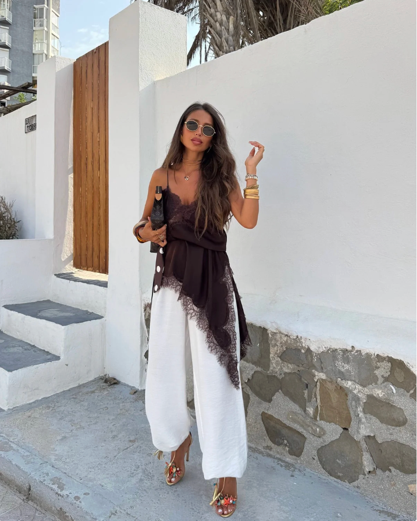 Noel Lace Trim Asymmetric Slip Dress