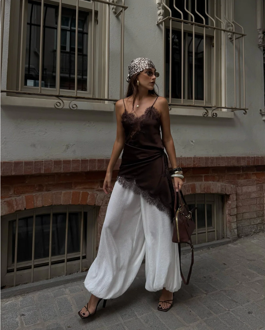 Noel Lace Trim Asymmetric Slip Dress