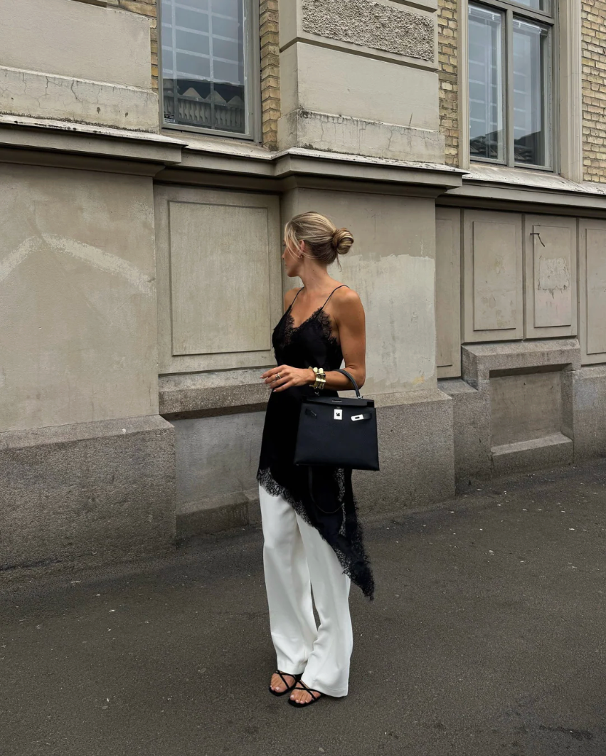 Noel Lace Trim Asymmetric Slip Dress