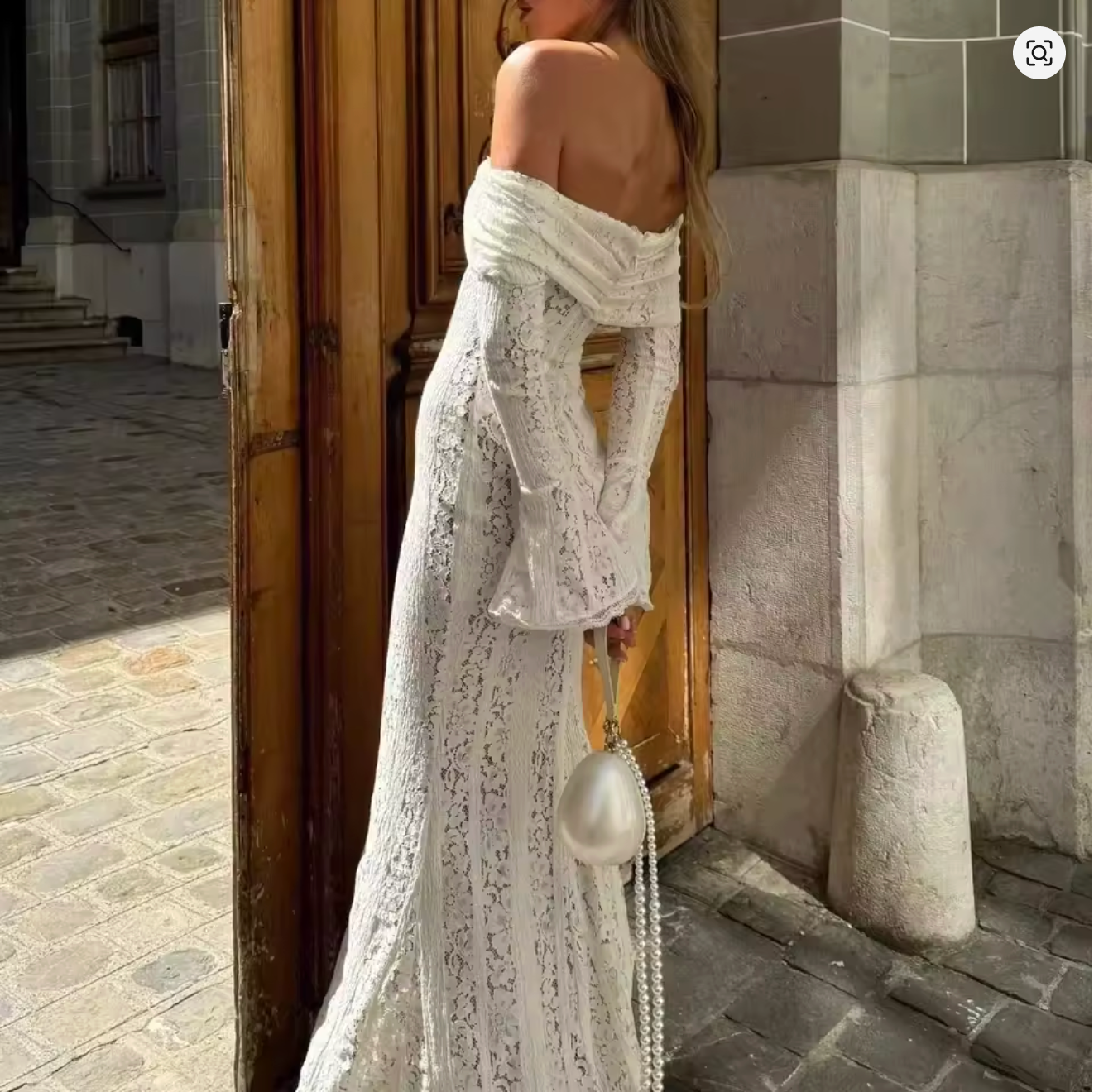 Ivory Crochet Bell Sleeve Maxi Dress