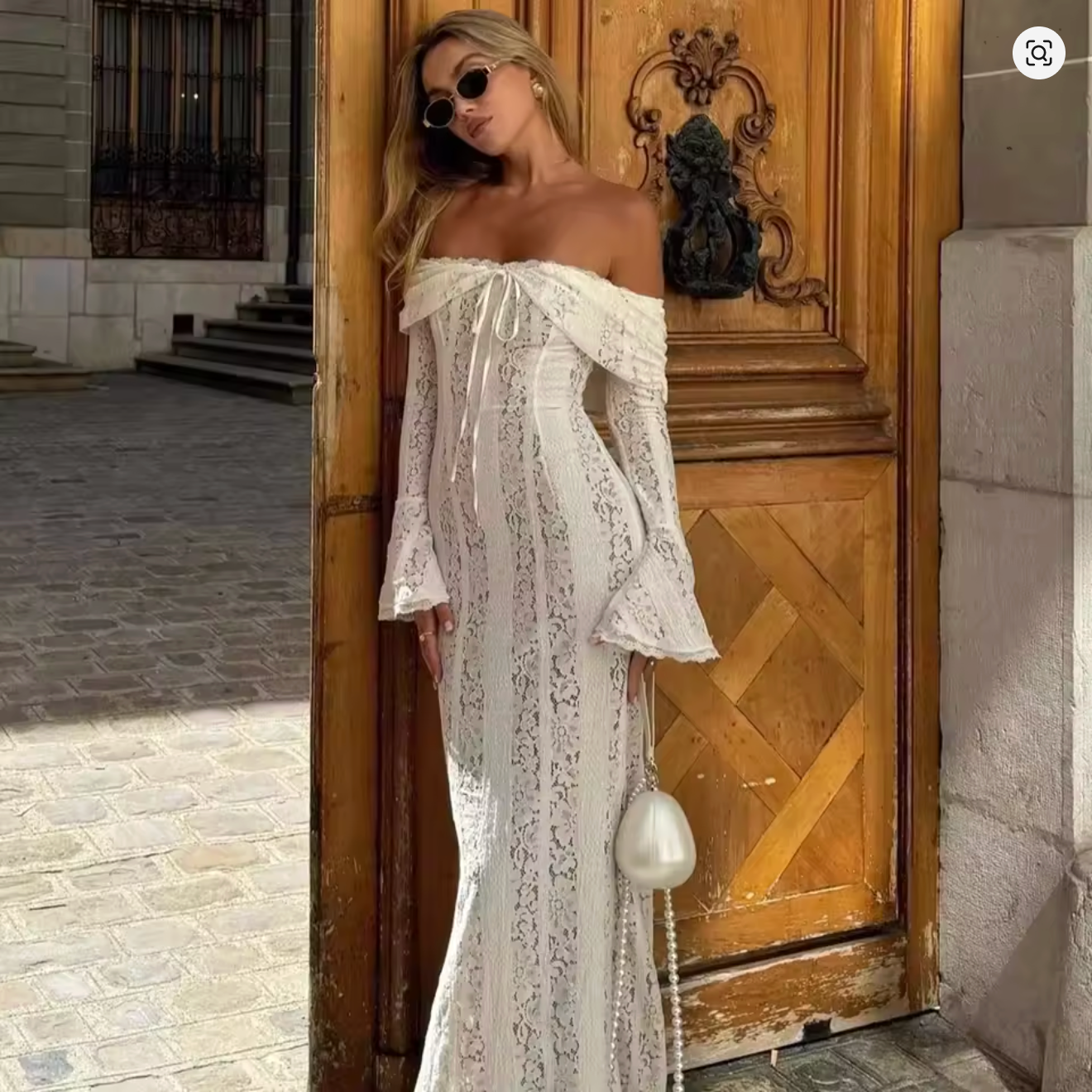 Ivory Crochet Bell Sleeve Maxi Dress