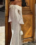 Ivory Crochet Bell Sleeve Maxi Dress