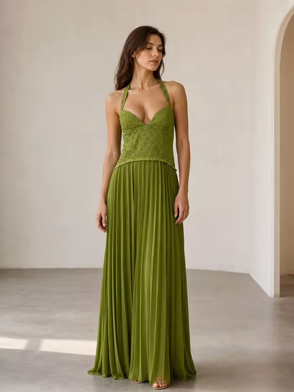 Sage Corset Halter Maxi Dress