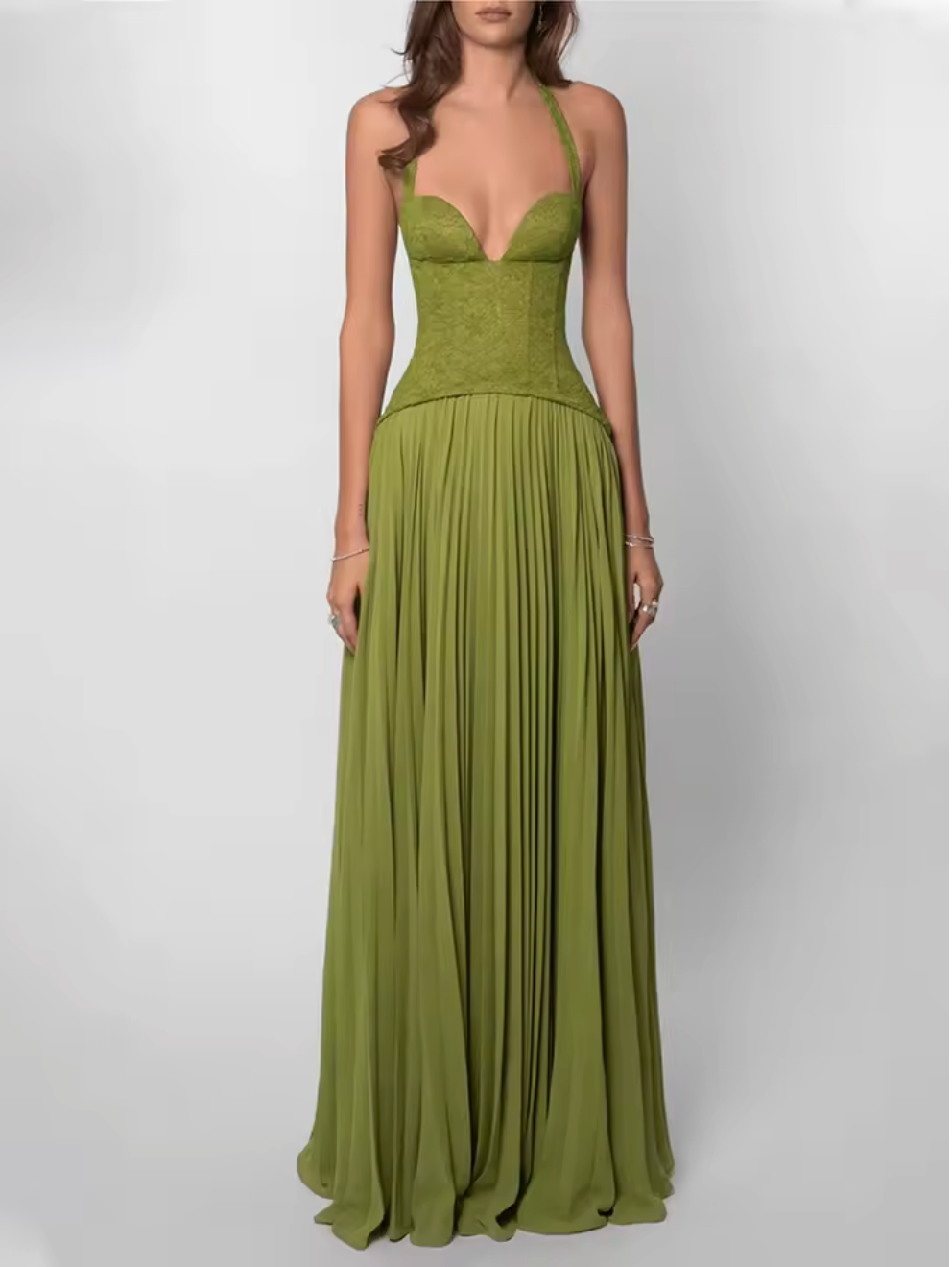 Sage Corset Halter Maxi Dress