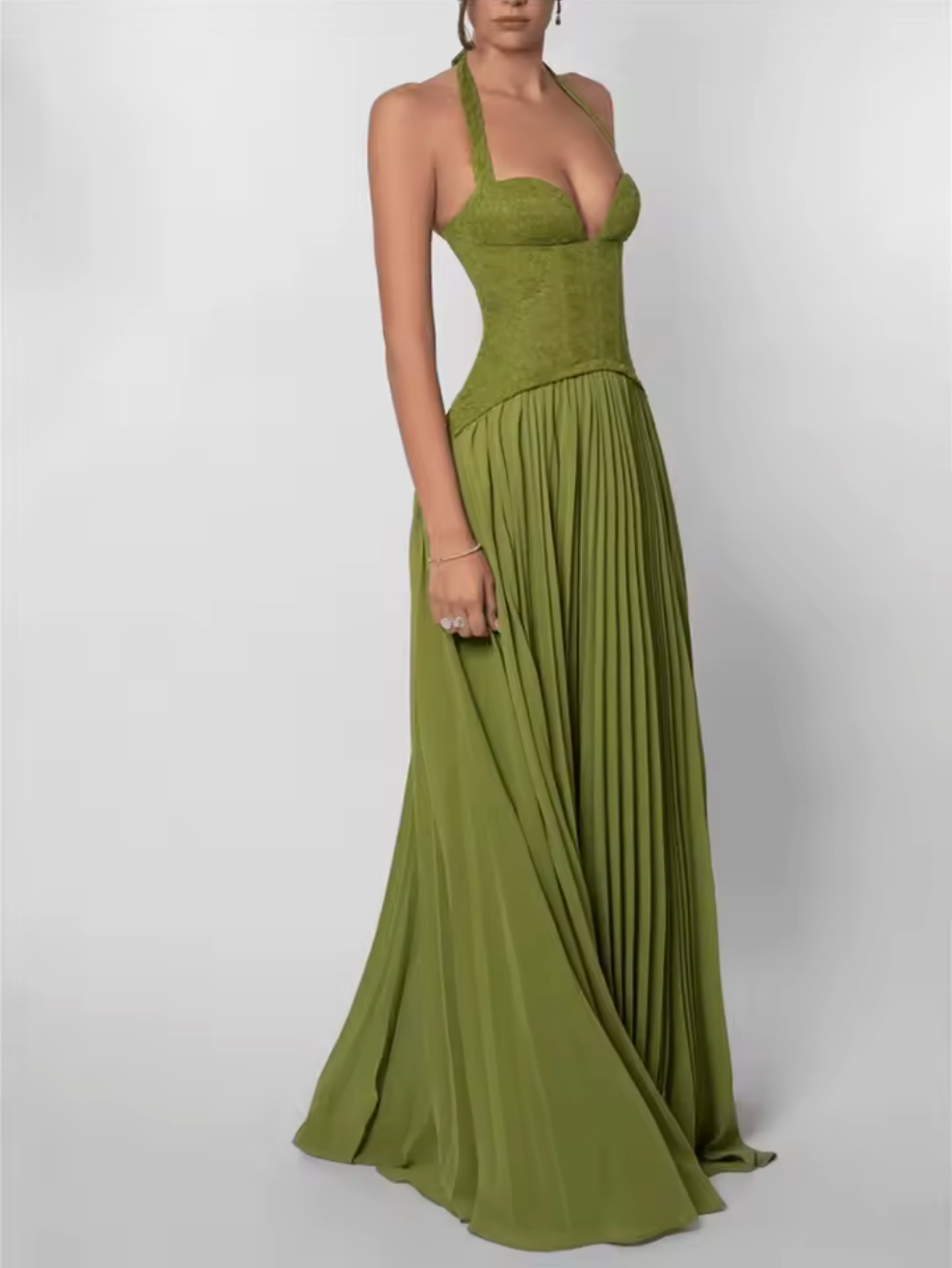 Sage Corset Halter Maxi Dress