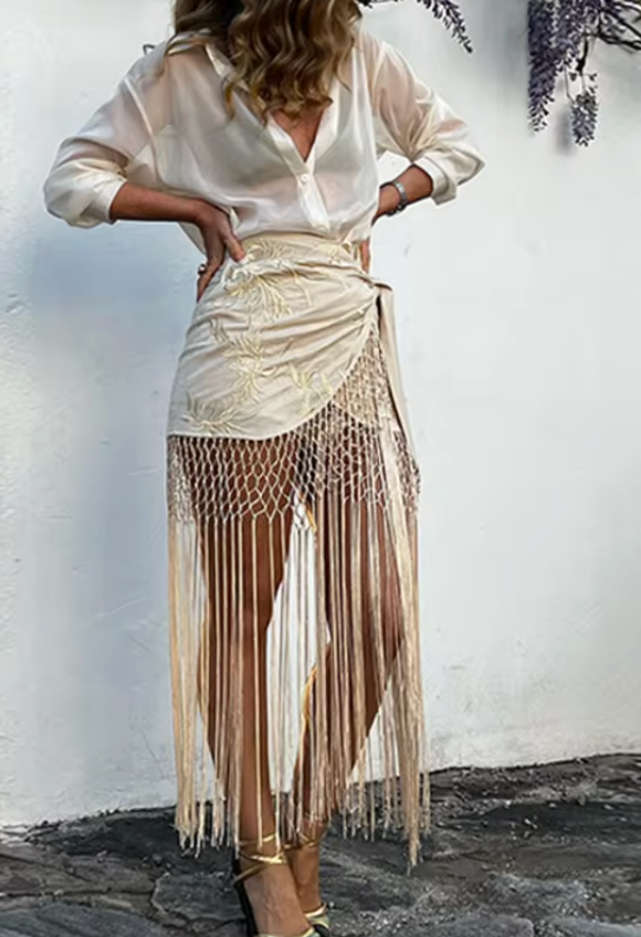 Tulum Fringe Mini Skirt