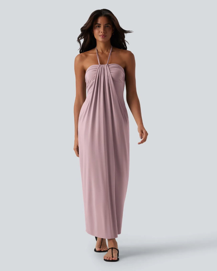 Mara Halter Tie Back Tummy Hiding Maxi Dress