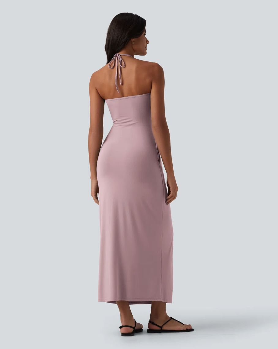 Mara Halter Tie Back Tummy Hiding Maxi Dress