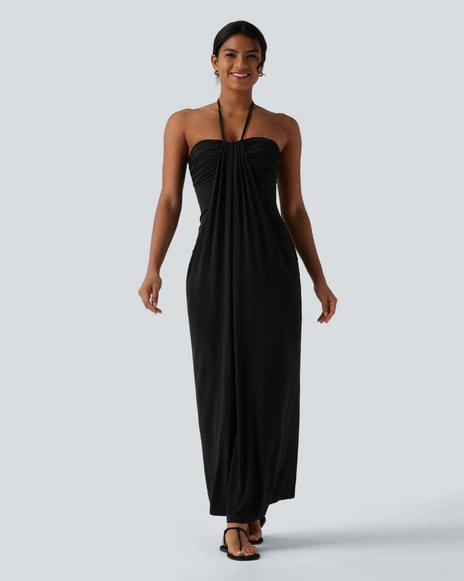 Mara Halter Tie Back Tummy Hiding Maxi Dress