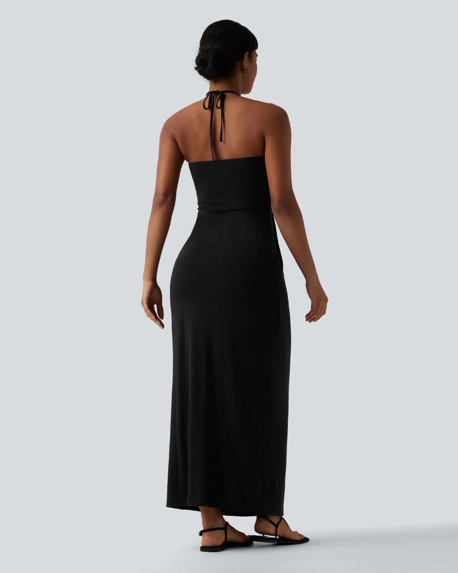 Mara Halter Tie Back Tummy Hiding Maxi Dress