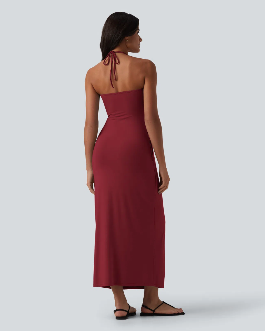 Mara Halter Tie Back Tummy Hiding Maxi Dress