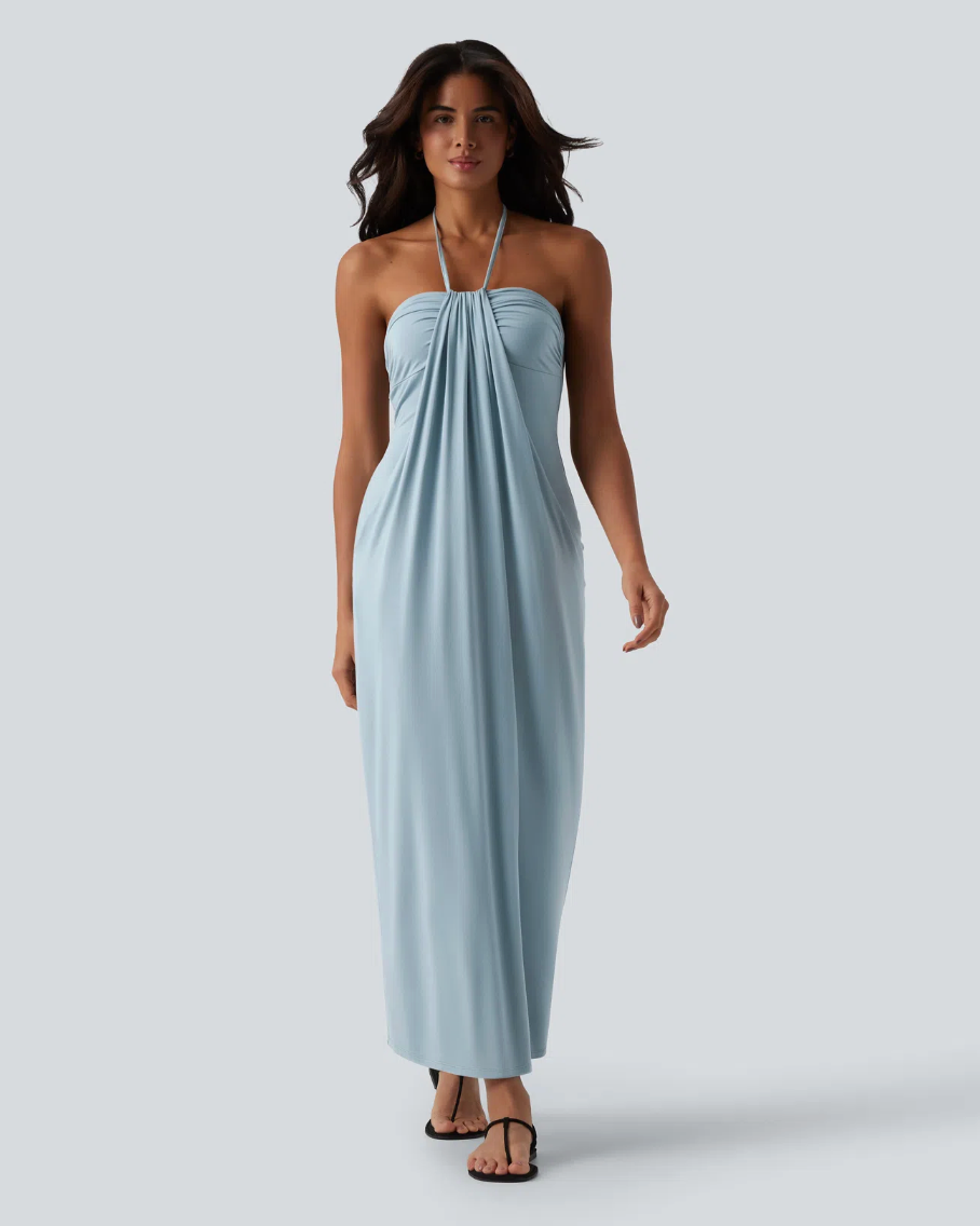 Mara Halter Tie Back Tummy Hiding Maxi Dress