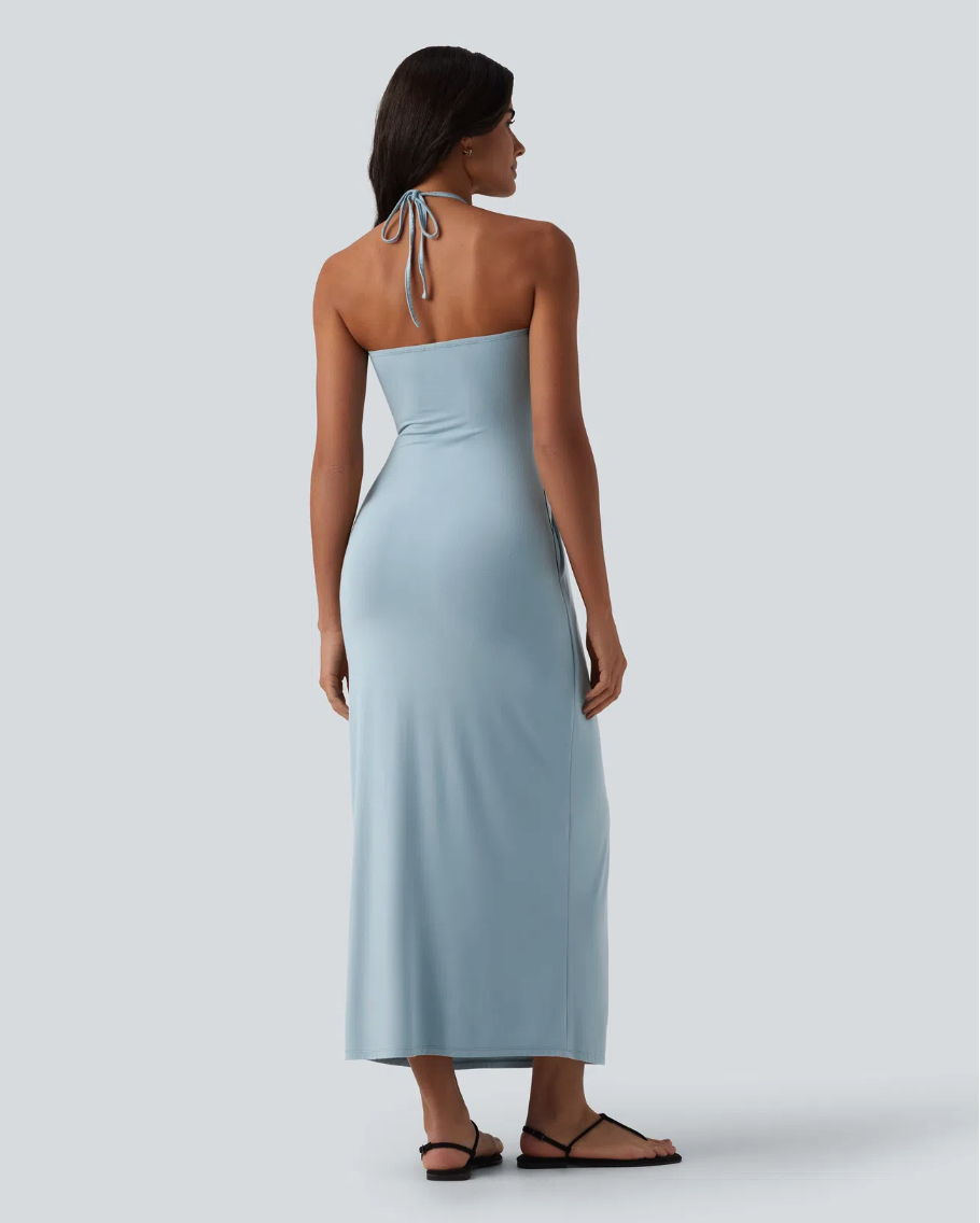 Mara Halter Tie Back Tummy Hiding Maxi Dress