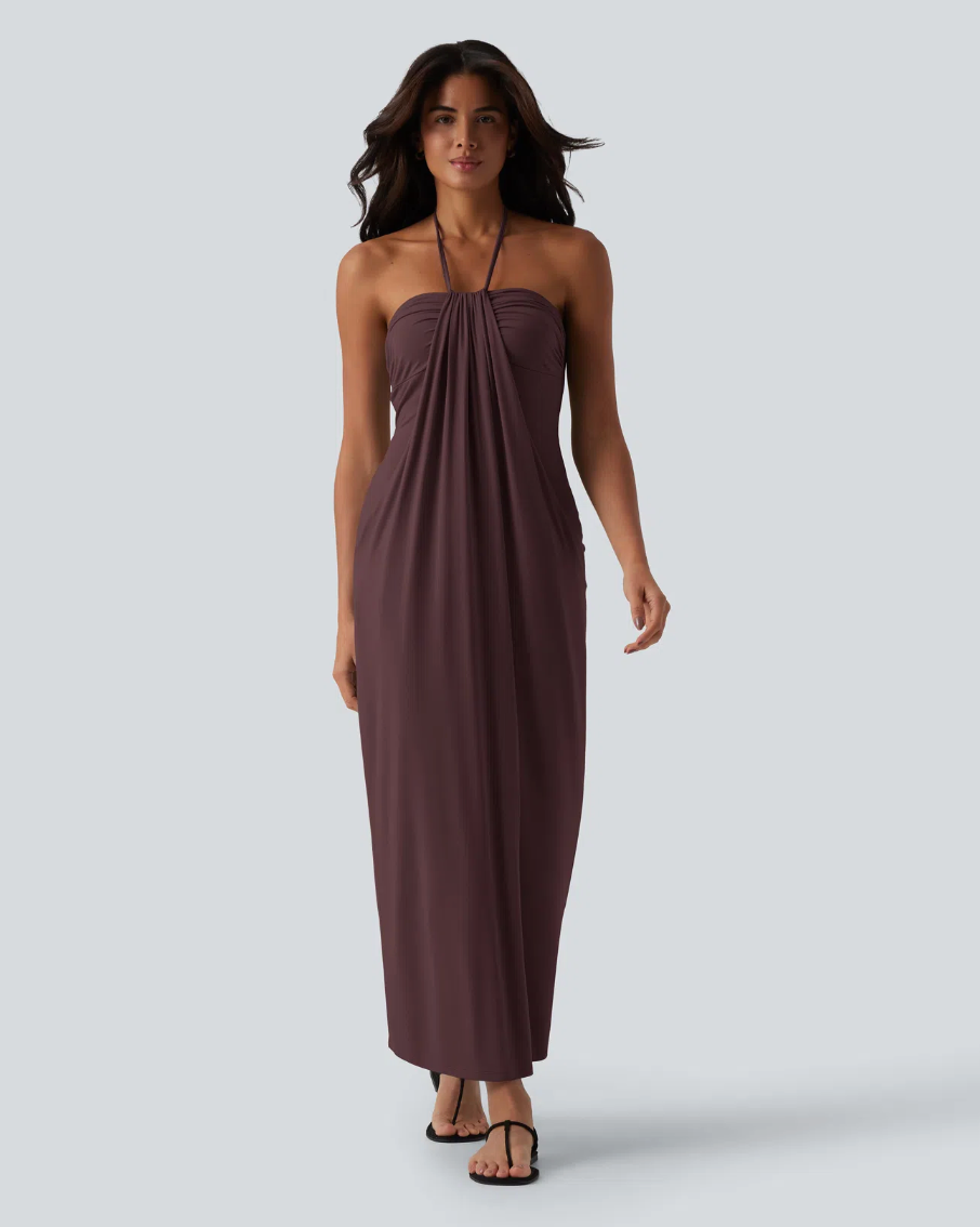 Mara Halter Tie Back Tummy Hiding Maxi Dress
