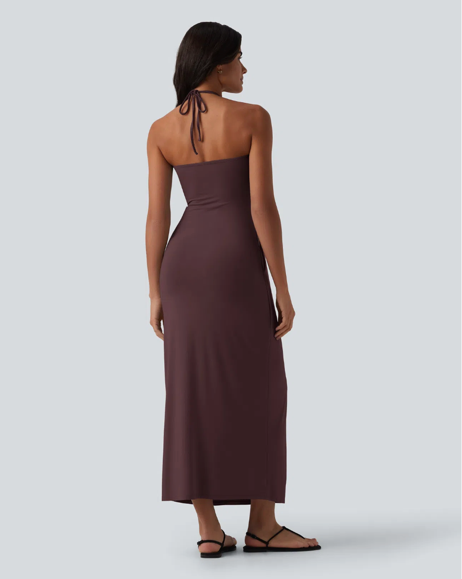 Mara Halter Tie Back Tummy Hiding Maxi Dress