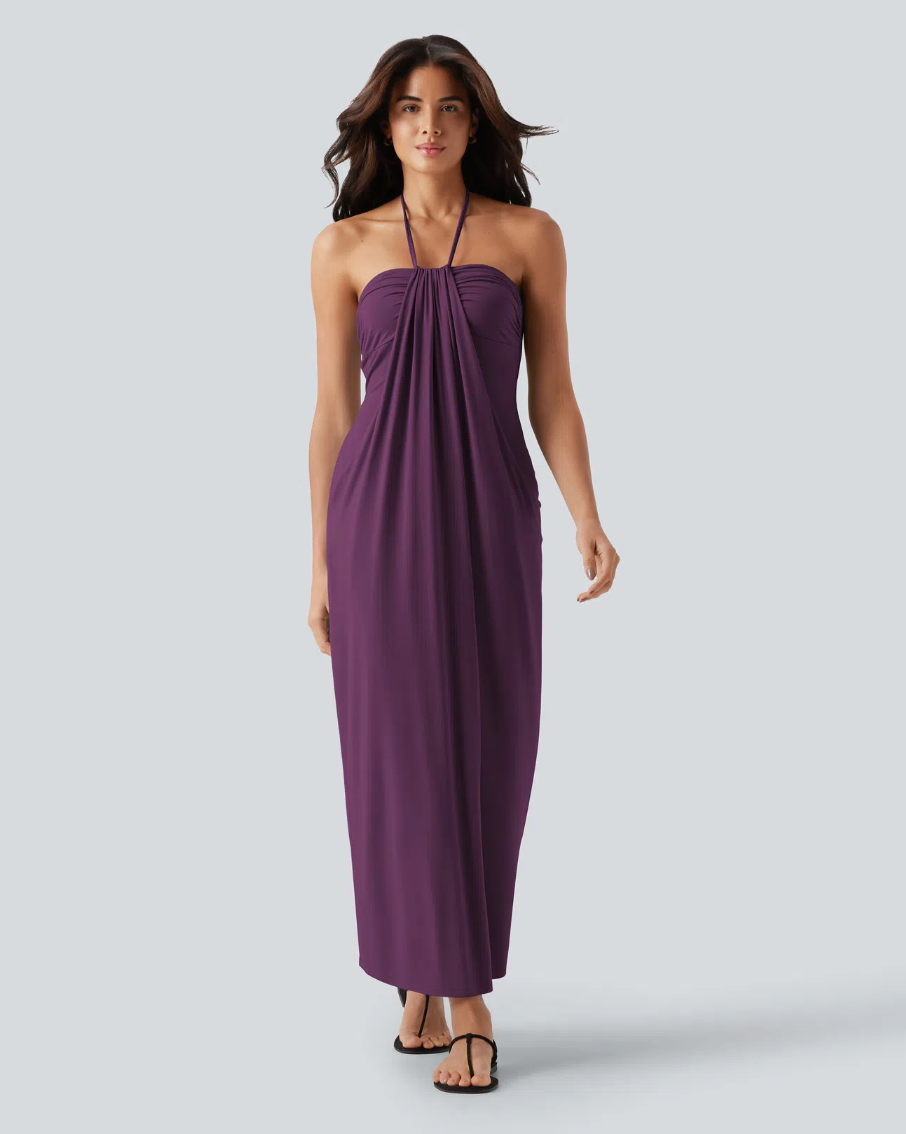 Mara Halter Tie Back Tummy Hiding Maxi Dress