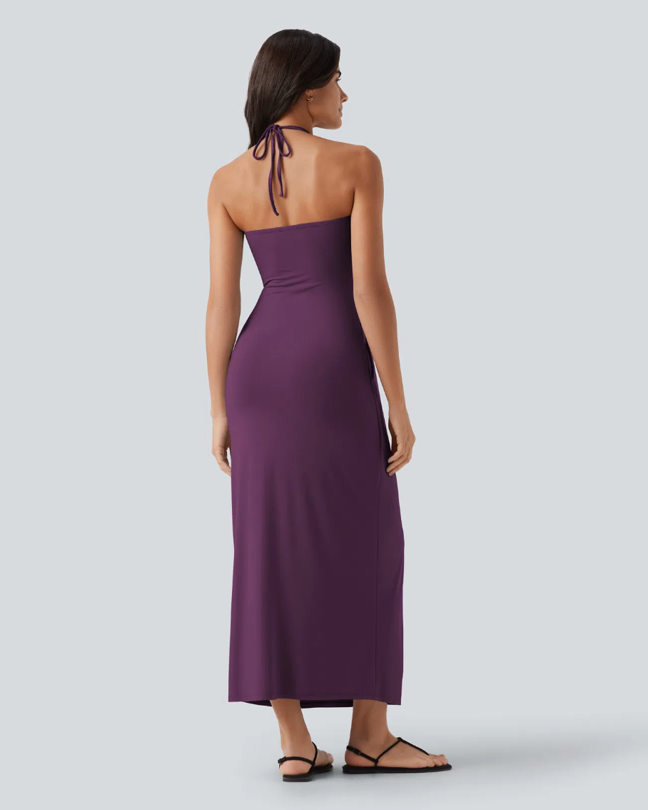 Mara Halter Tie Back Tummy Hiding Maxi Dress