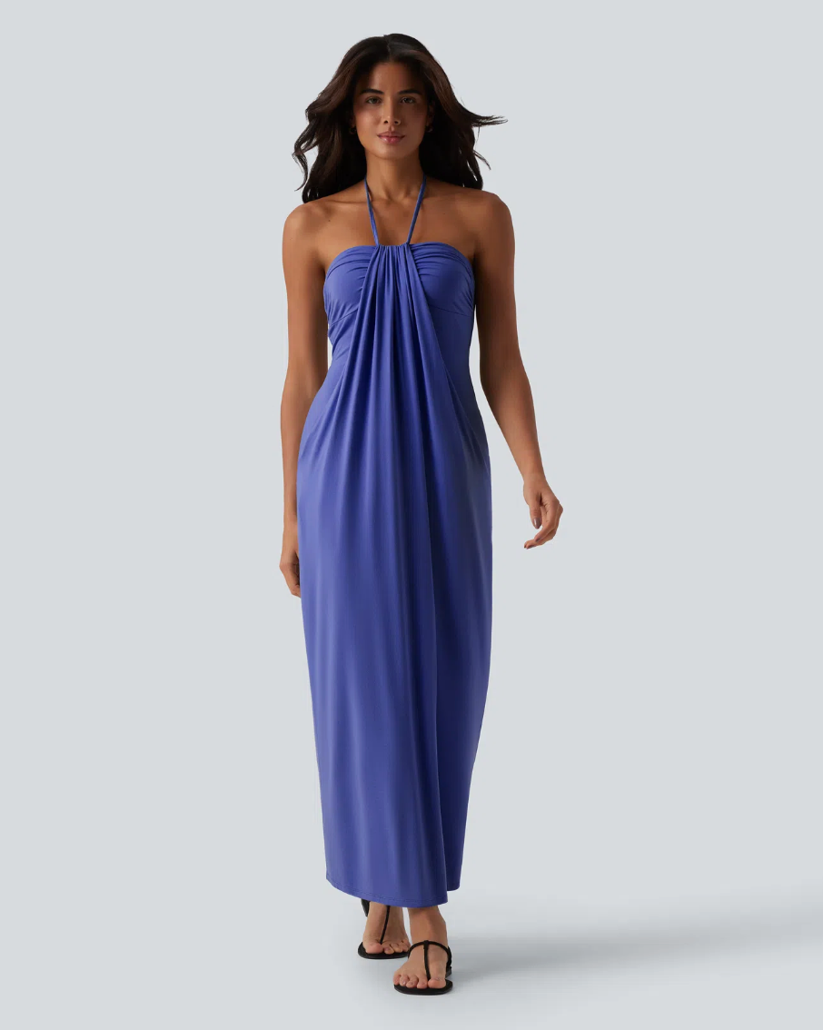 Mara Halter Tie Back Tummy Hiding Maxi Dress