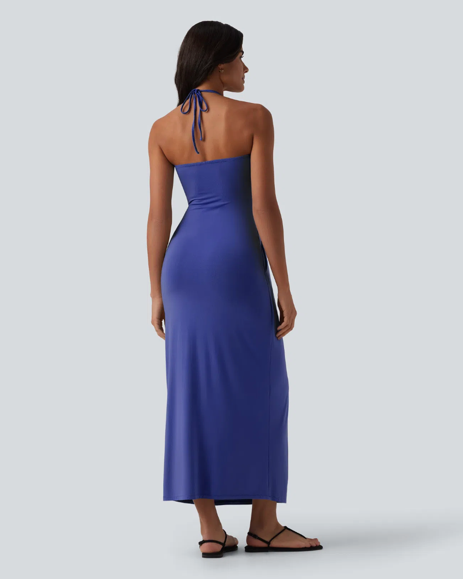 Mara Halter Tie Back Tummy Hiding Maxi Dress