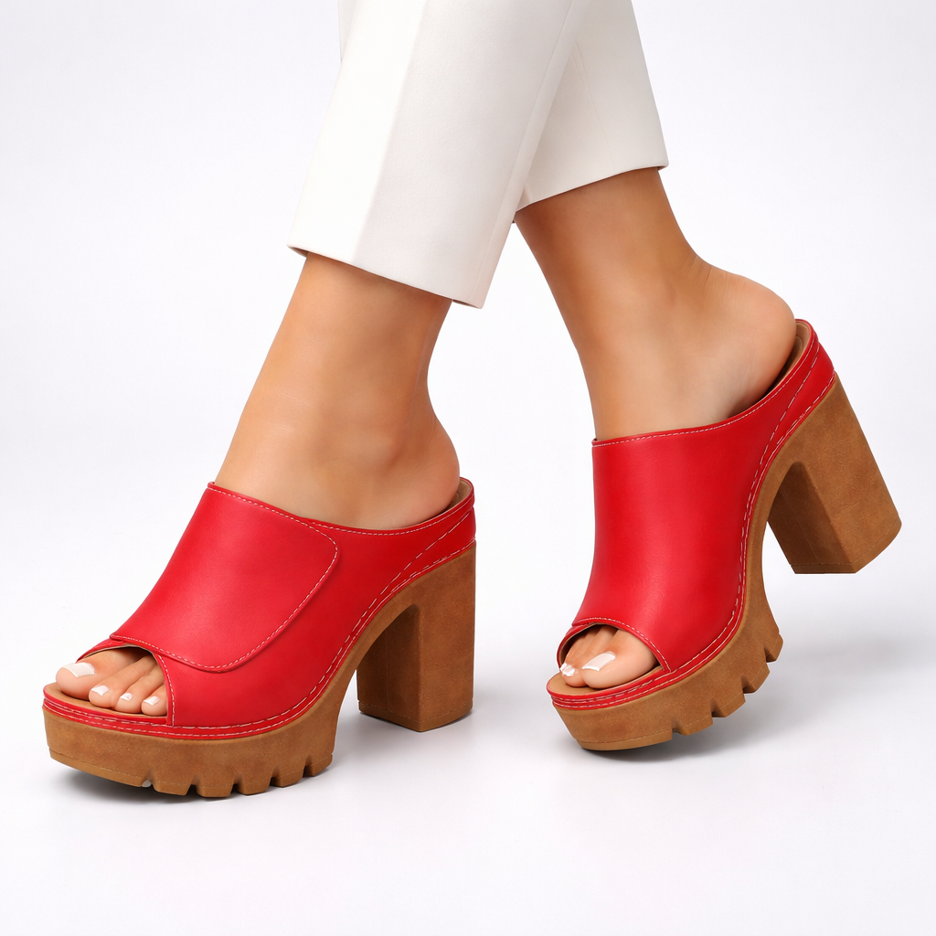 Marla | Leather Platform Block Heel Mule