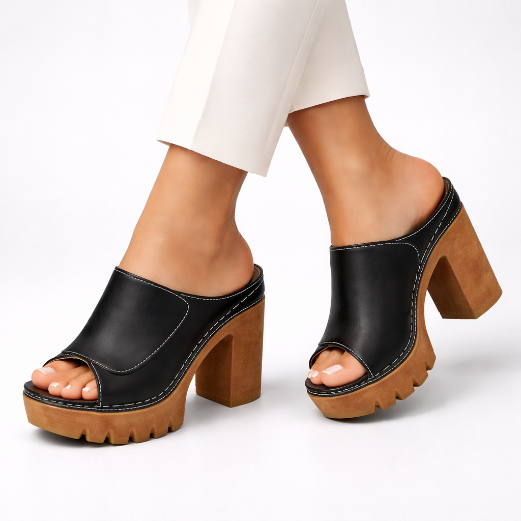 Marla | Leather Platform Block Heel Mule