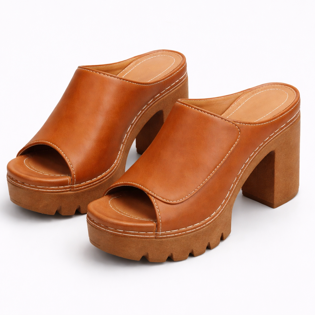 Marla | Leather Platform Block Heel Mule