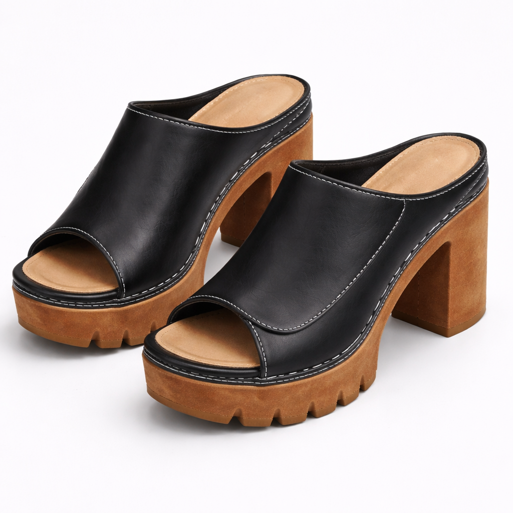 Marla | Leather Platform Block Heel Mule