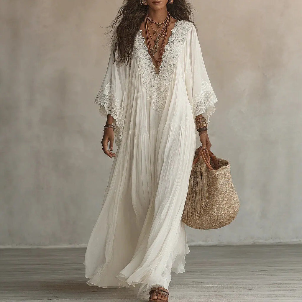 Genevieve / Lace Trim Maxi Dress