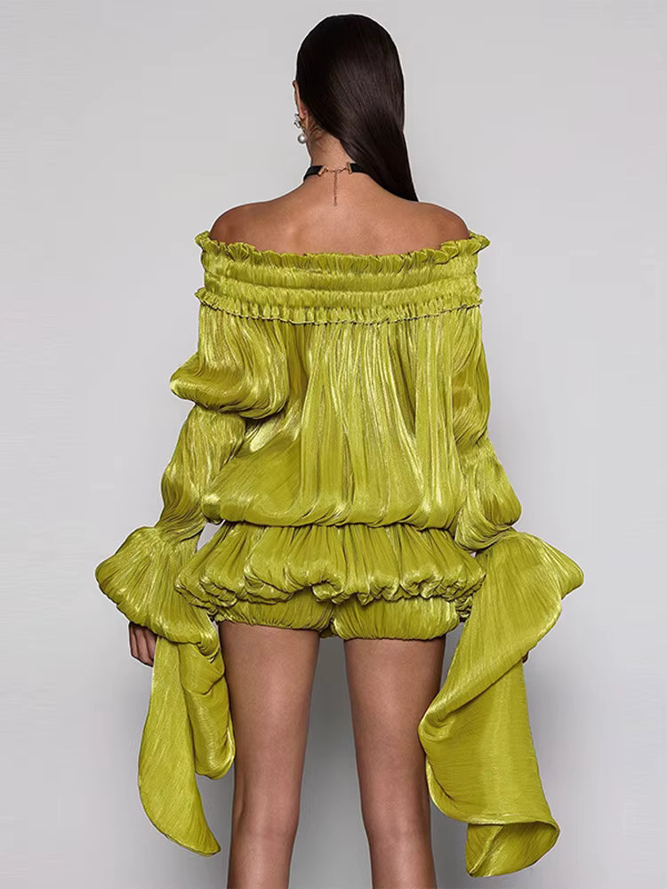 Citrine Pleated Bardot Mini Dress