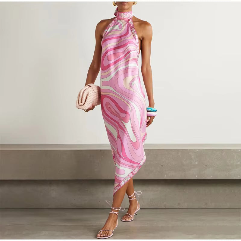 Blossom Marble Asymmetric Midi