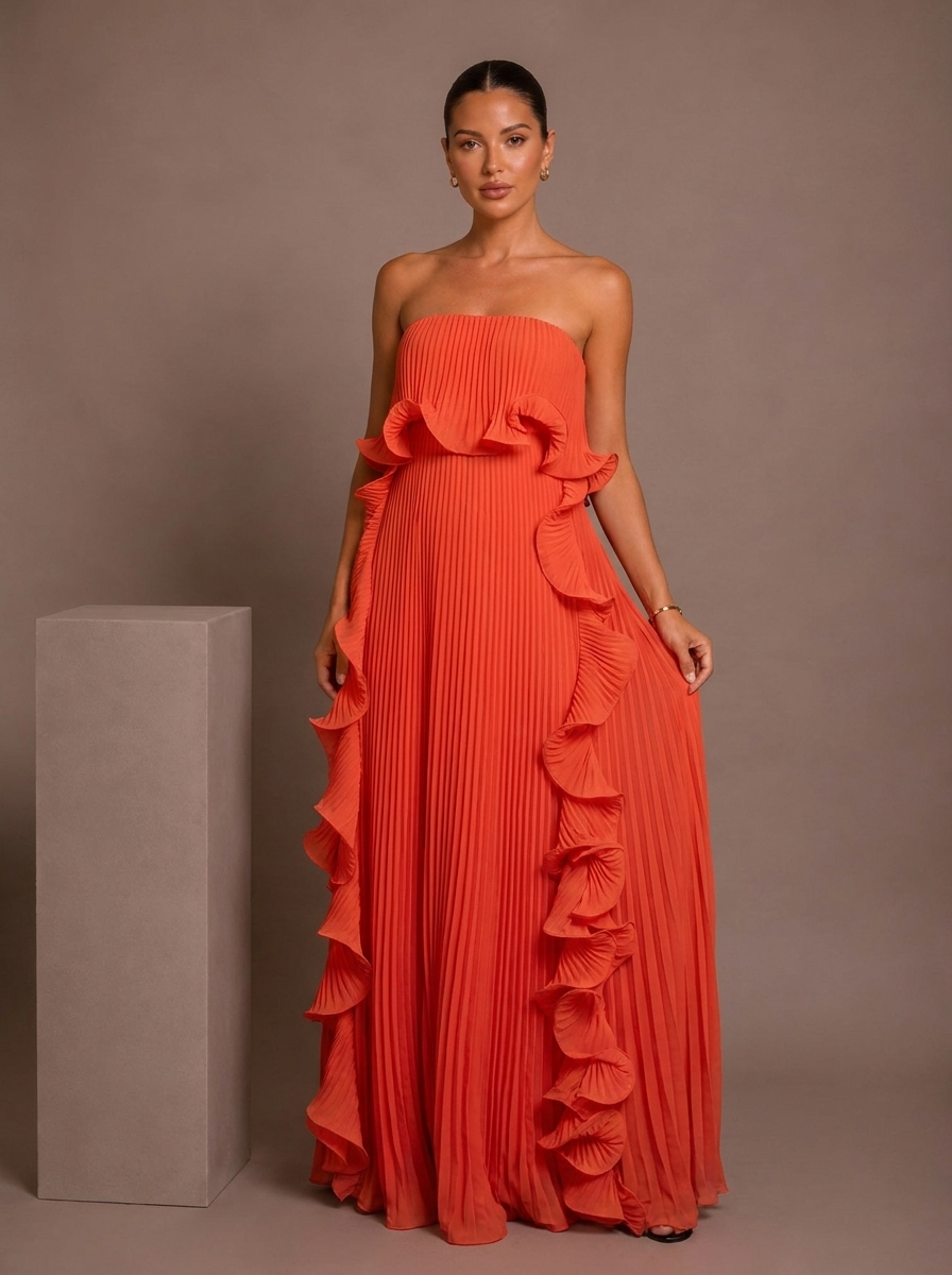 Rosemary Ruffle Trim Pleated Maxi Dress