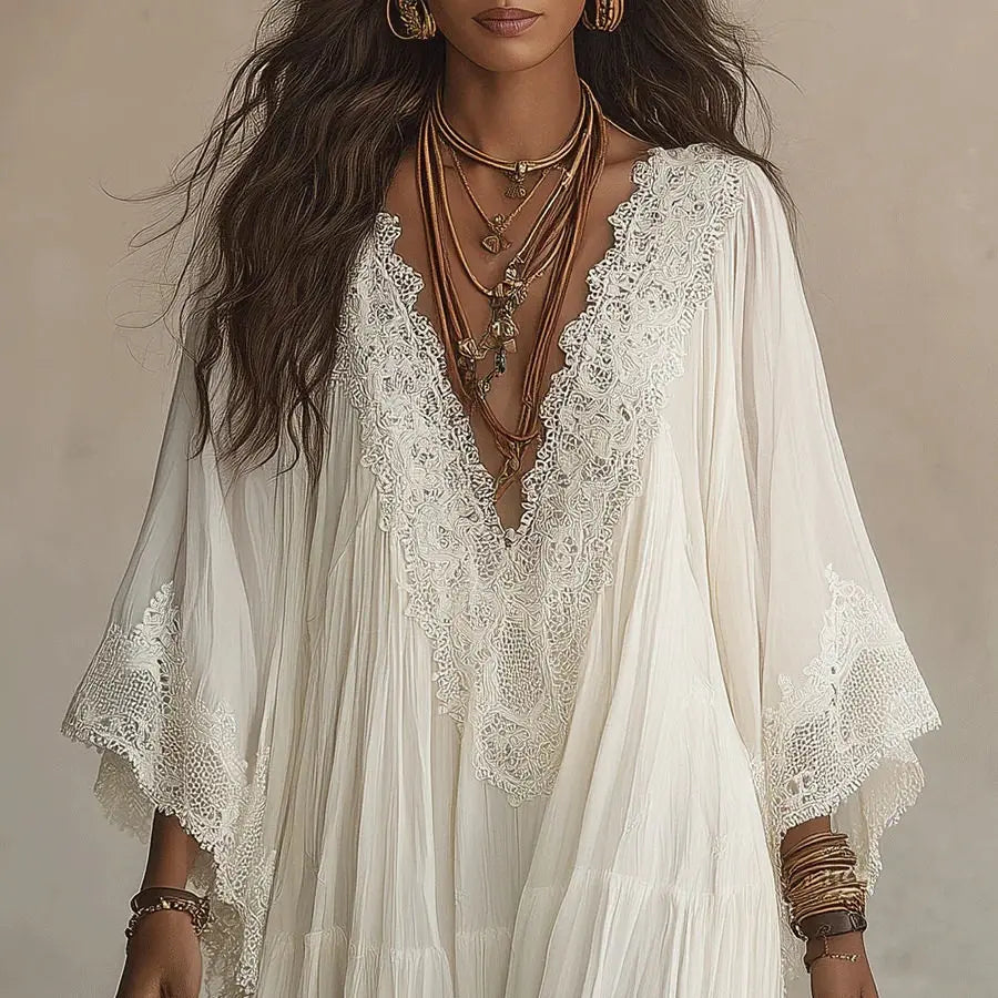 Genevieve / Lace Trim Maxi Dress