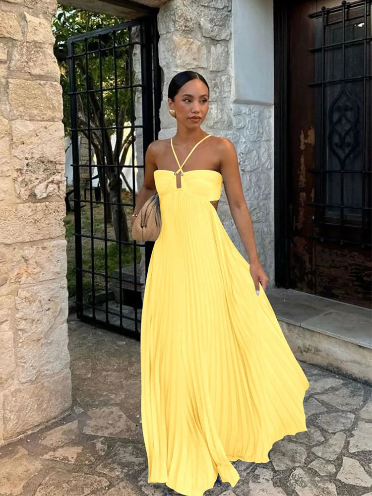 Pleated Halter Long Dress