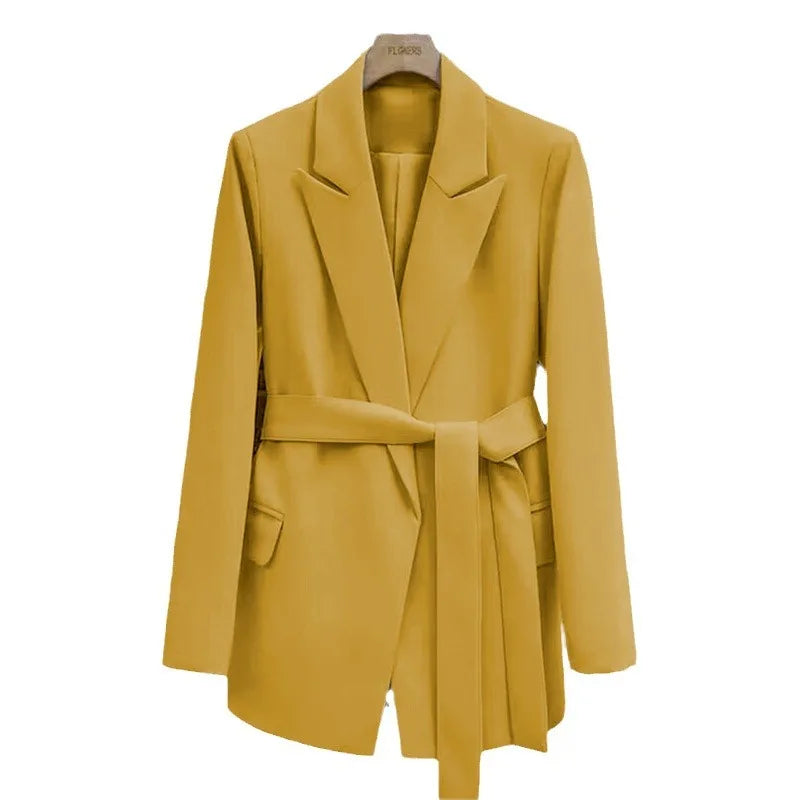 Slim Fit Black Belted Women's Suit Jacket Korean Style Fashionable Spring Autumn New Arrival Elegant Small Western Top
