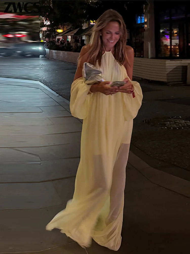 Adeline Bell Sleeve Open Back Maxi Dress