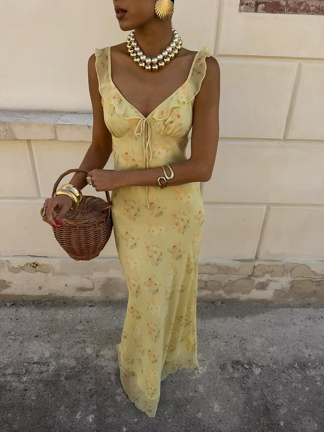 Fiamma Ruffle Floral Maxi Dress