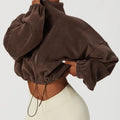 Women Loose Cropped Jacket Loose Zipper Sweatshirt Y2k Long Sleeve Coat Cardigan Sportswear Streetwear Drawstring Tops Clothing